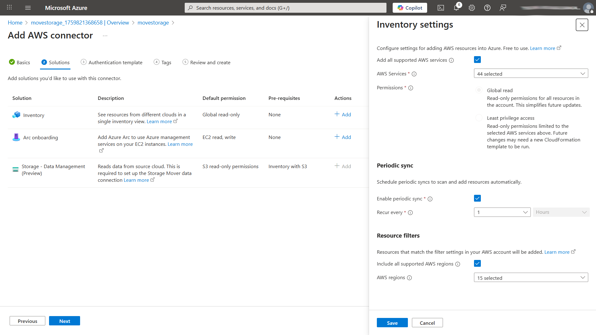 Azure Portal AWS Connector