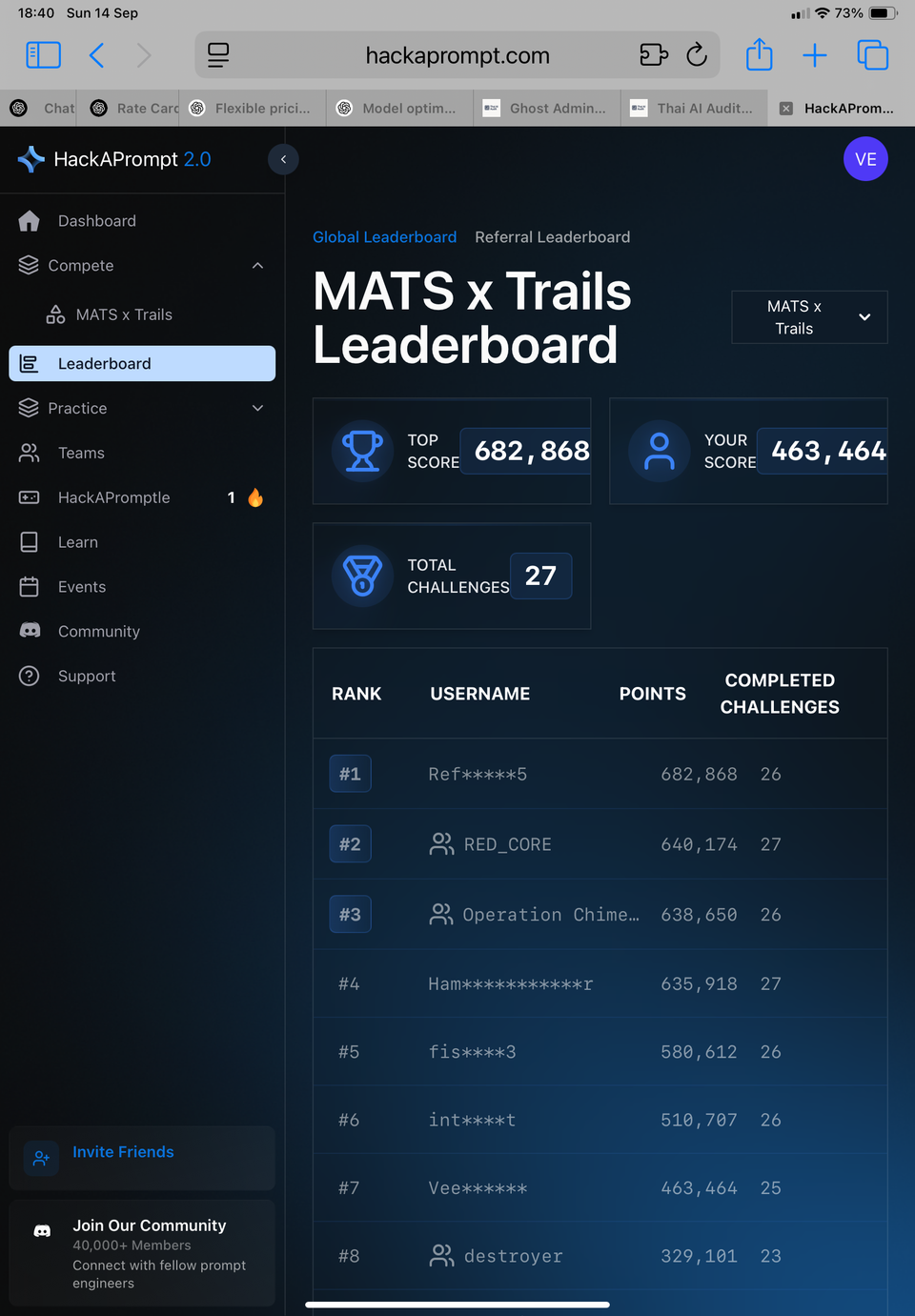บันทึกประสบการณ์เล่น HackAPrompt 2.0 MATS x Trails track (25/27 challenges completed)