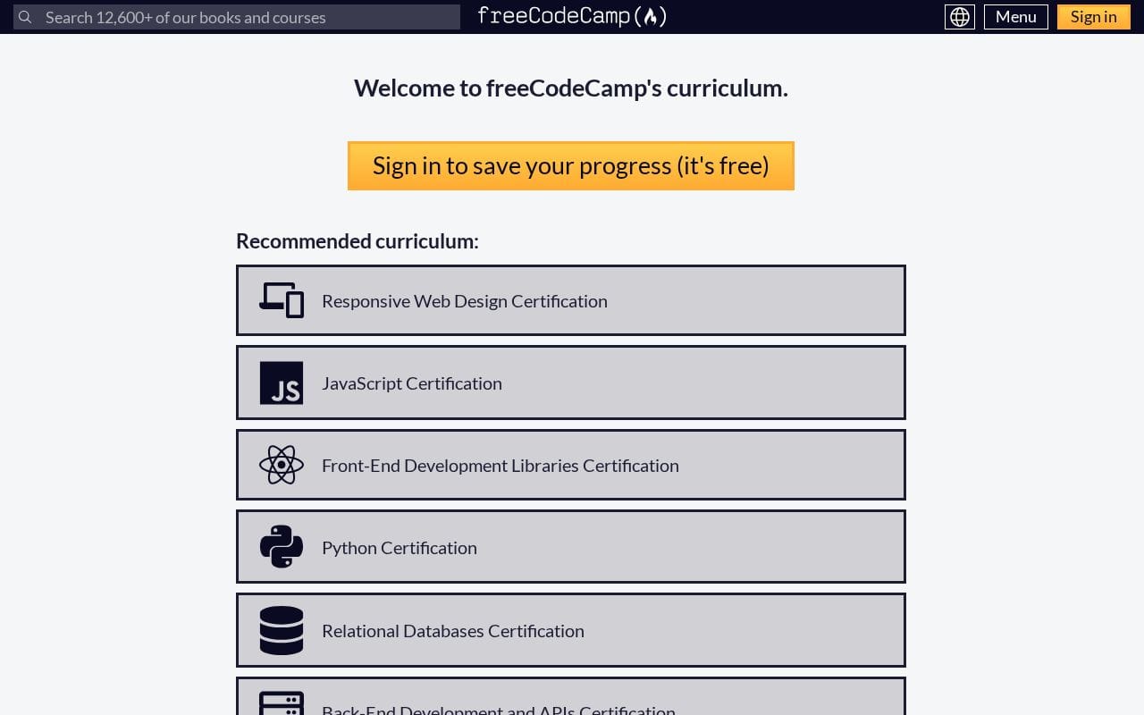 freecodecamp.org learn page