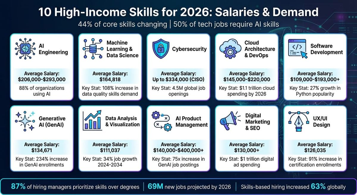 Top 15 High-Income Skills to Learn in 2026 (Backed by Hiring Trends)