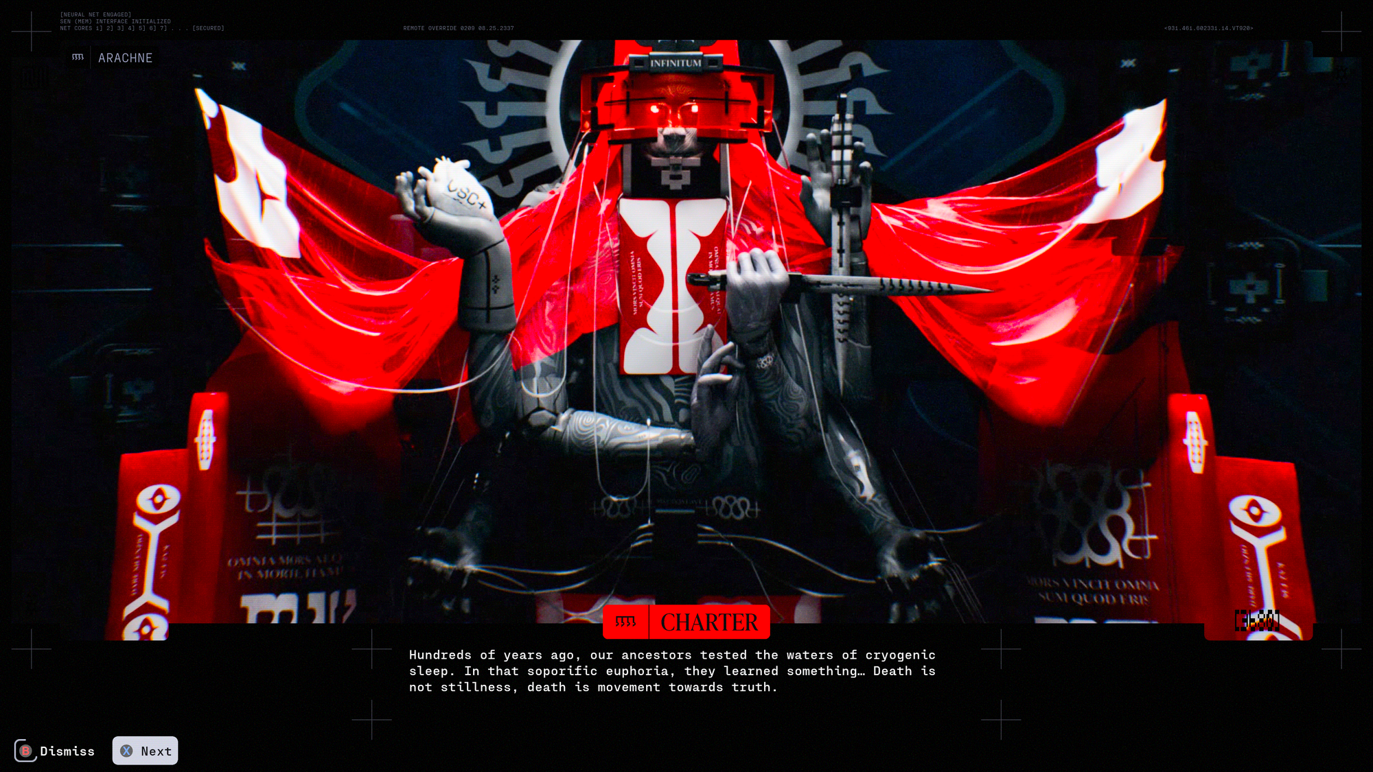A multi-armed red figure holding knives. 