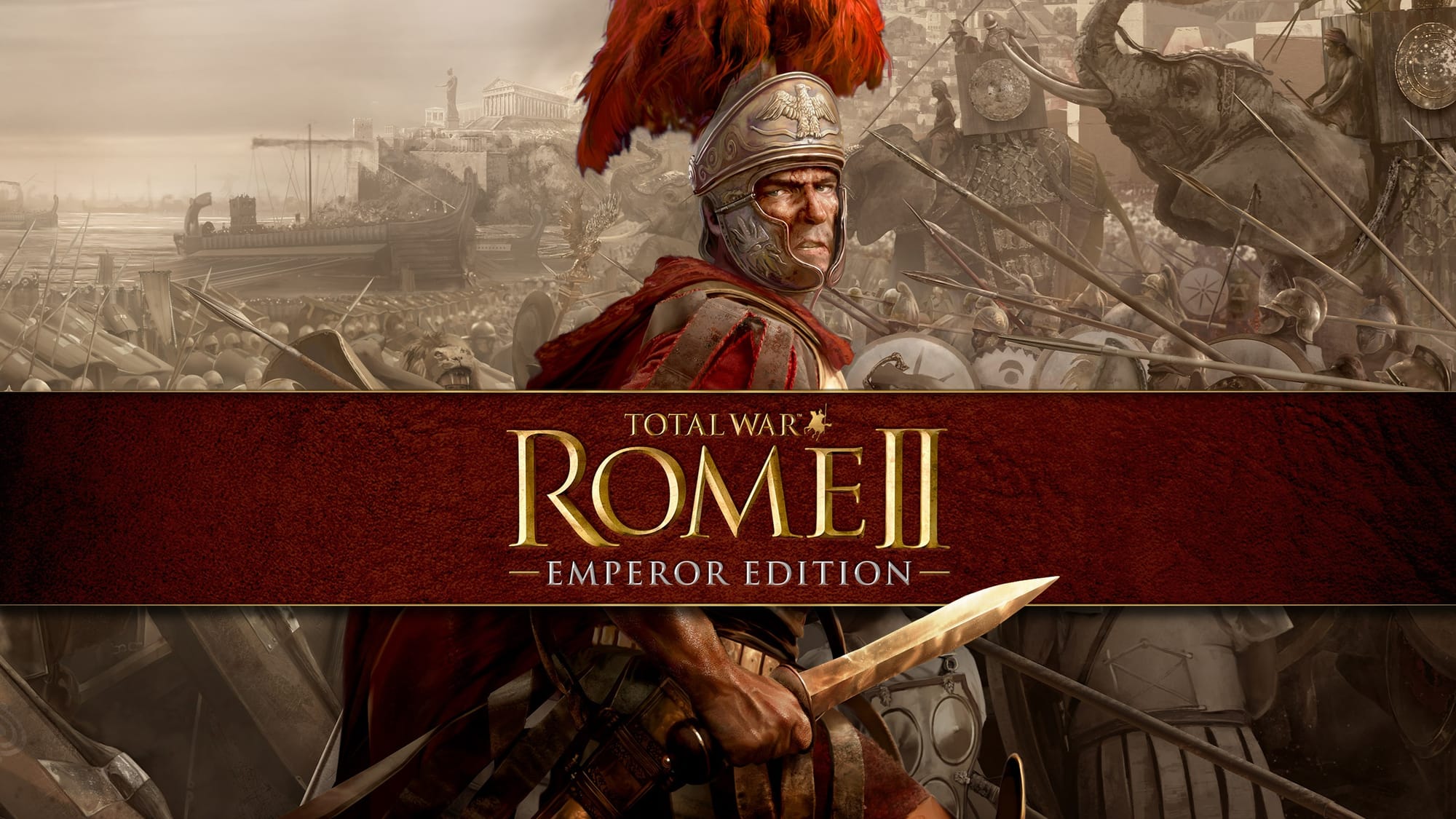 A Roman soldier with text reading "Total War: Rome 2 Emperor Edition"