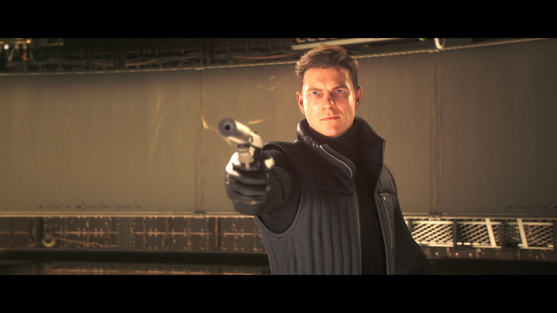 James Bond points a gun at camera in 007 First Light