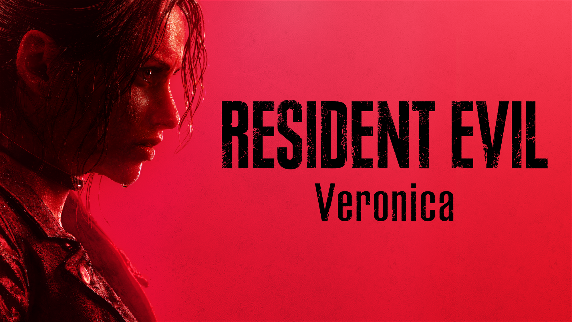 Key art for Resident Evil Veronica, showing Claire Redfield on a red background.