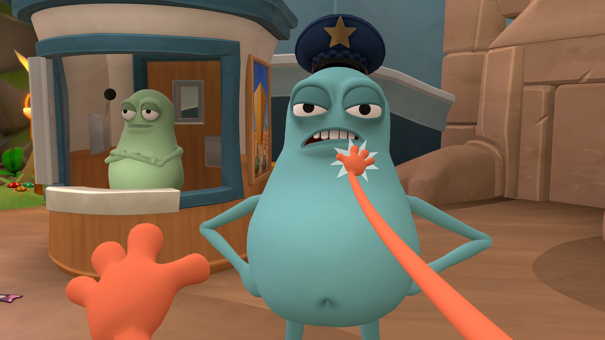 A slapping a security guard's face in Slap Out Of It