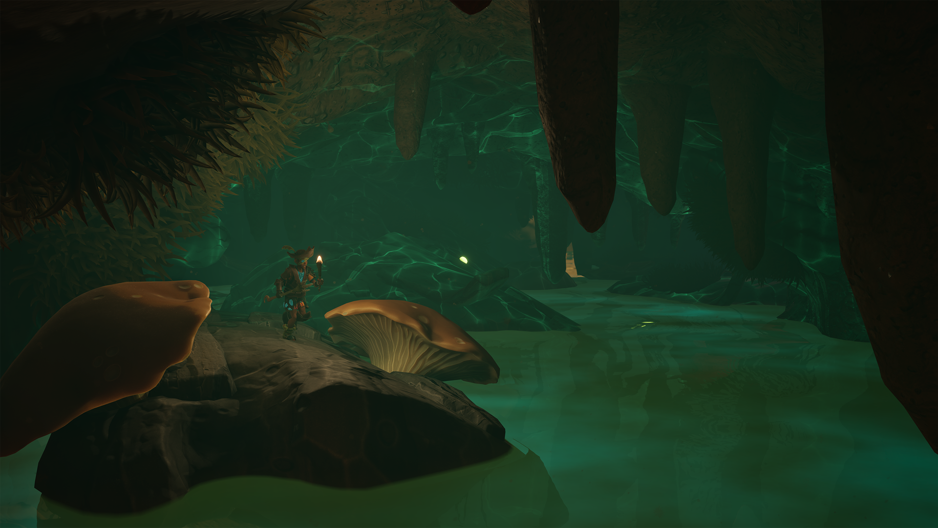 Max explores an underwater cave in Grounded 2