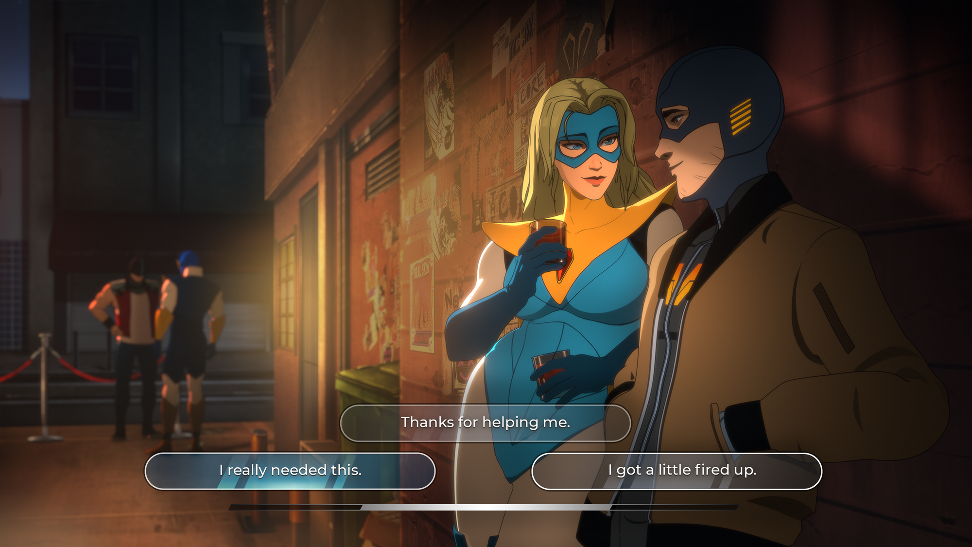 Robert talking with Blonde Blazer in Dispatch