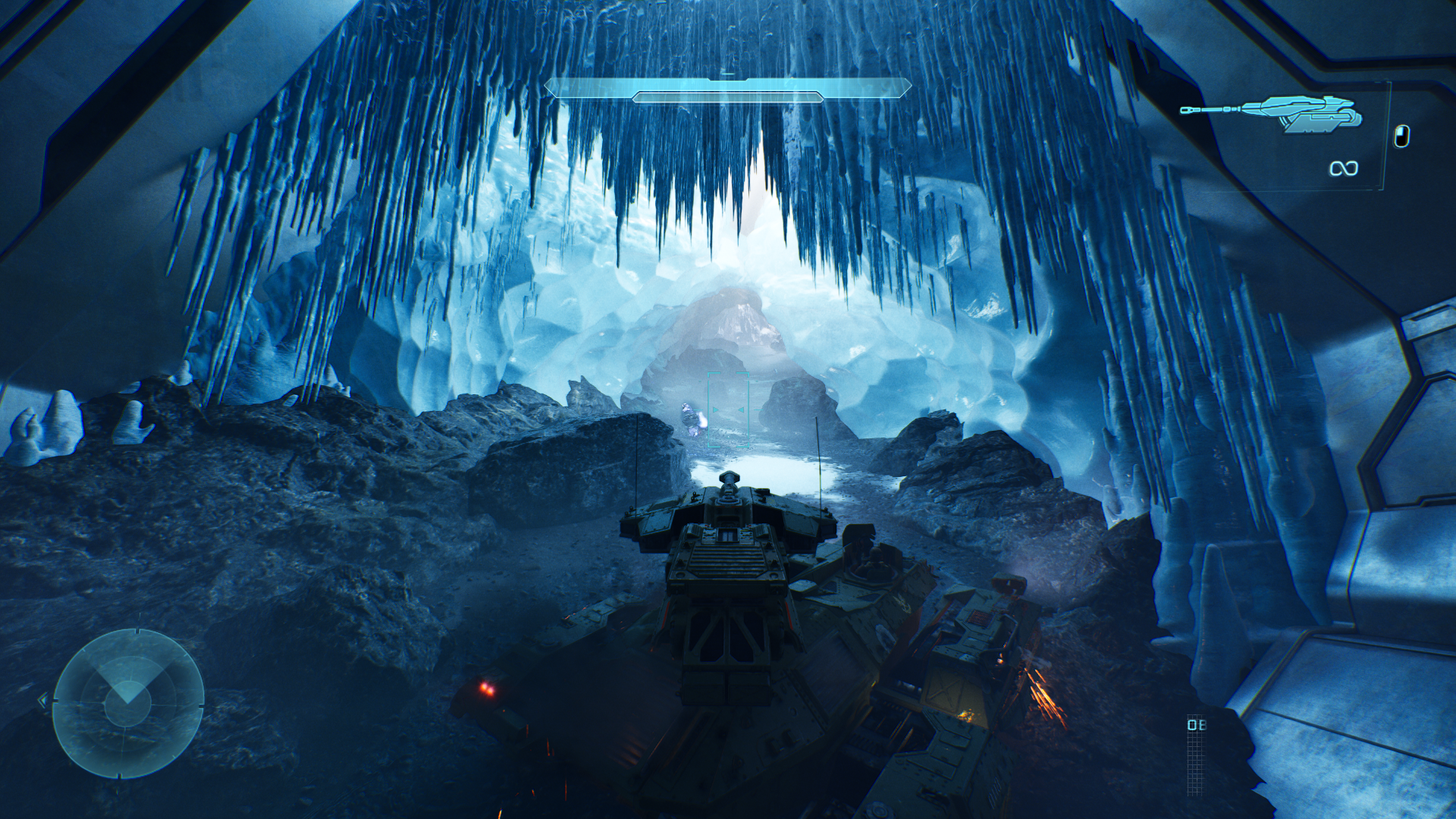 A scorpion tank pushing through an ice cavern in Assault on the Control Room