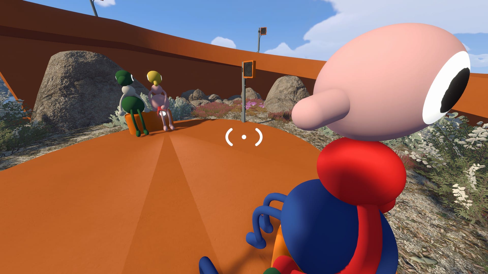 A first-person view of Big Walk, with four players sitting together