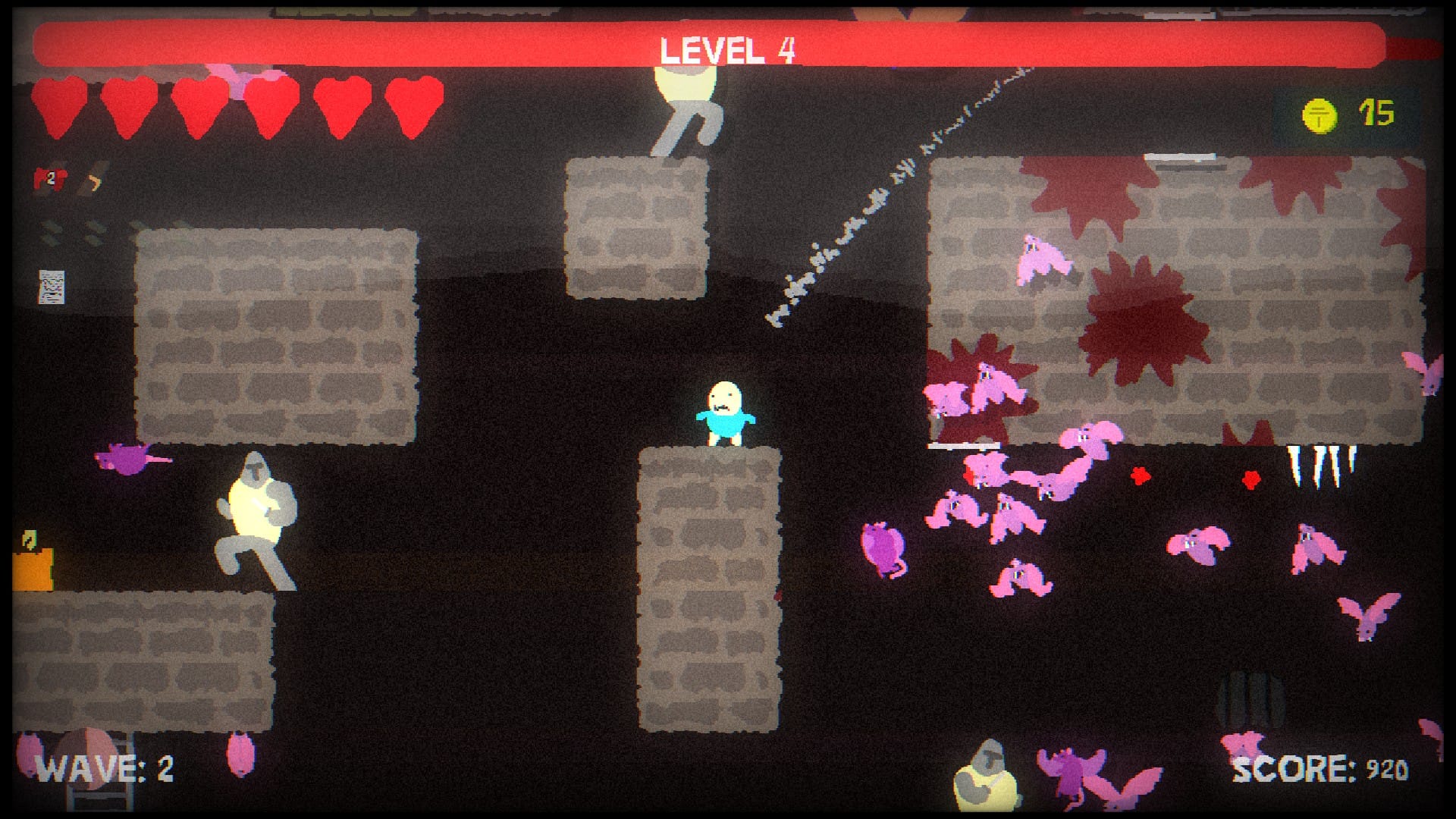 Enemies like knights and bats swarm around the player character in Blood Dungeon