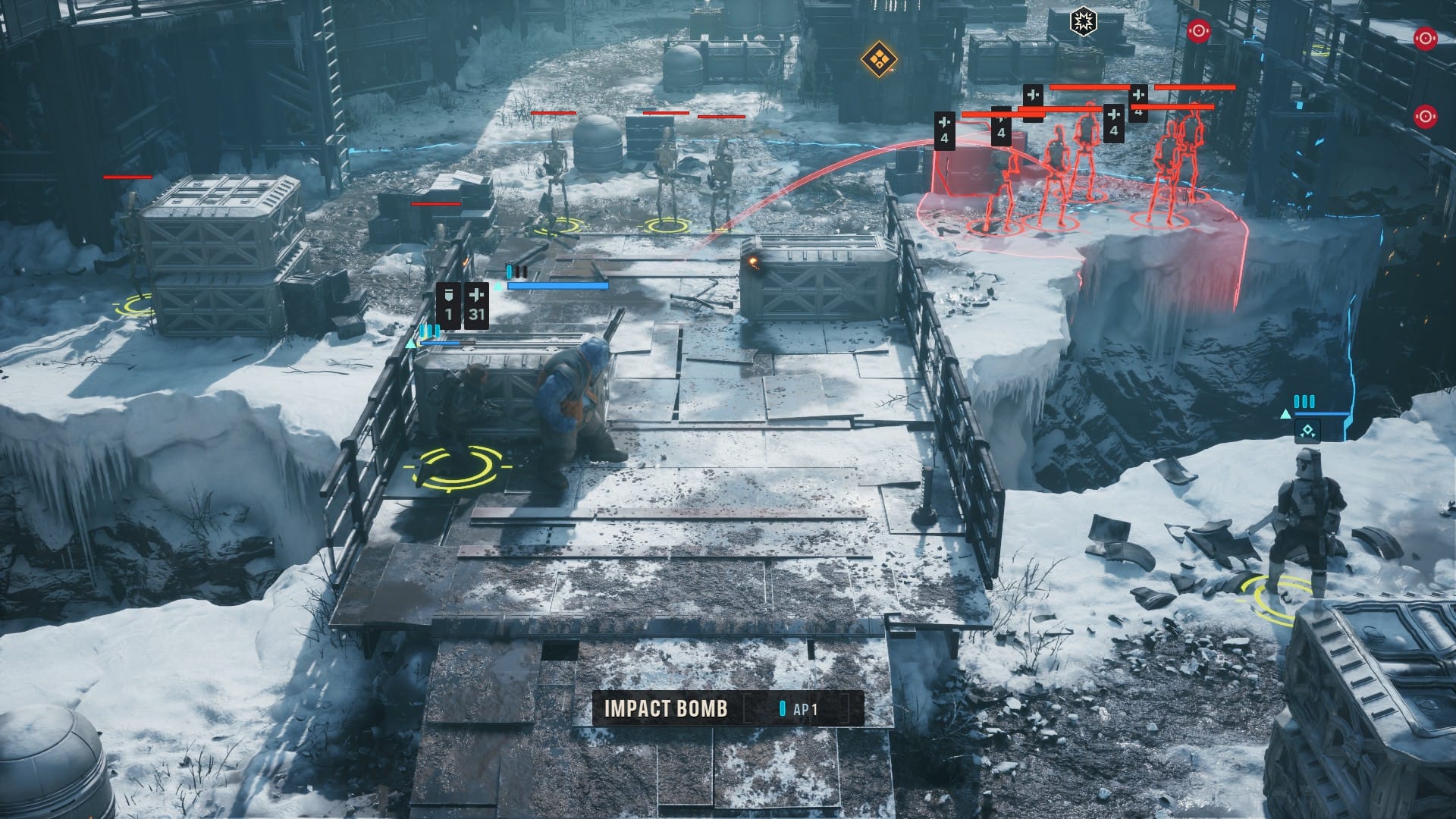 An operator throwing a grenade at a group of droids in Star Wars: Zero Company