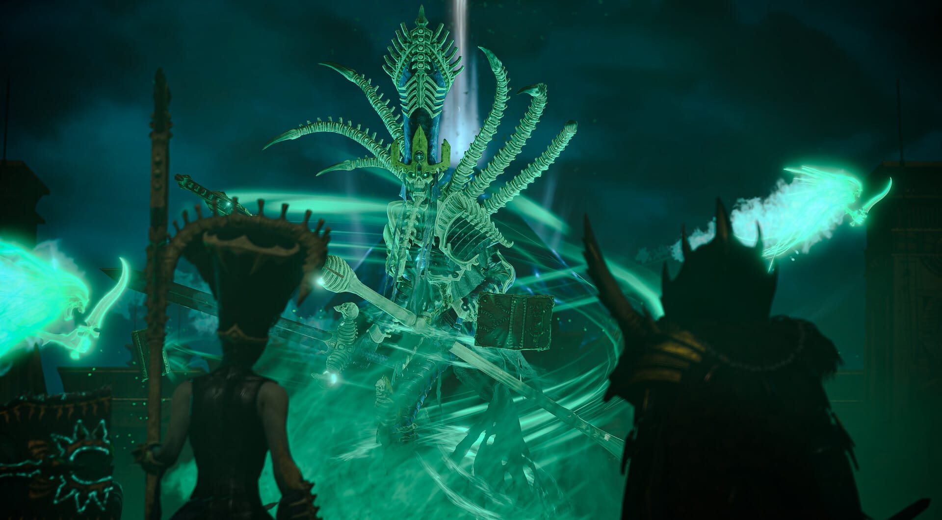 Nagash in Total War: Warhammer 3 - Lords of the End Times. He's a giant skeleton.