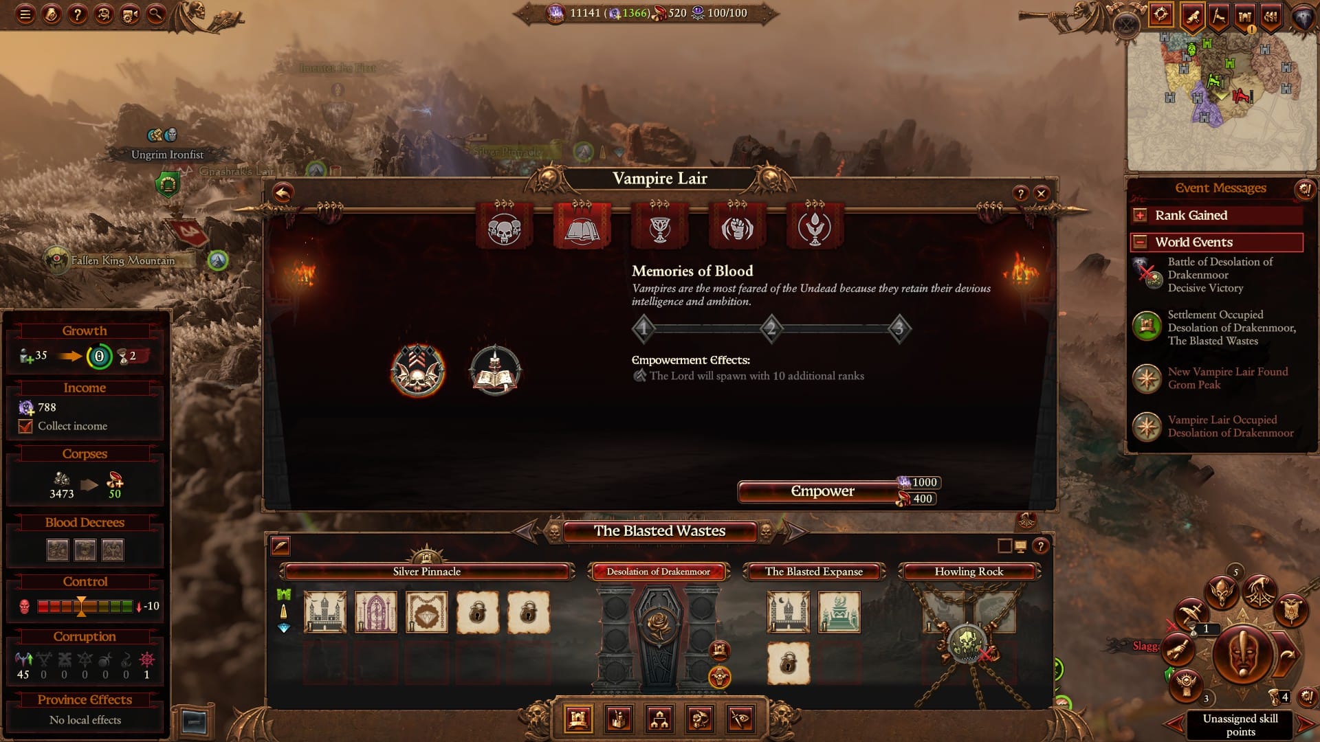 The Vampire Lair with customization options in Total War: Warhammer 3