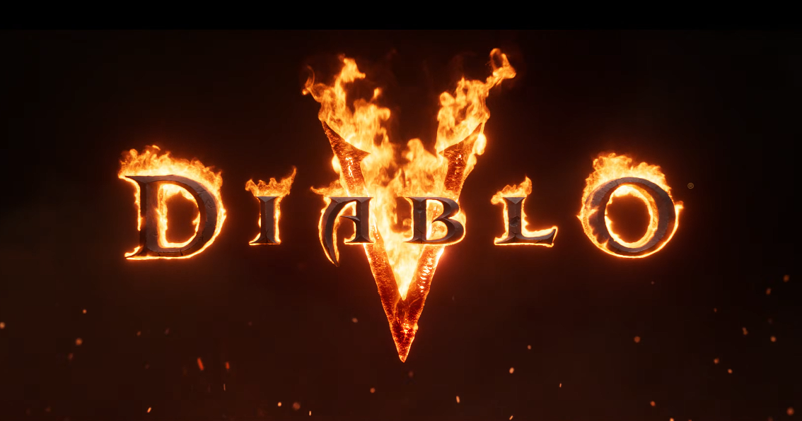 The burning logo for Diablo 5, stylized as "Diablo V"