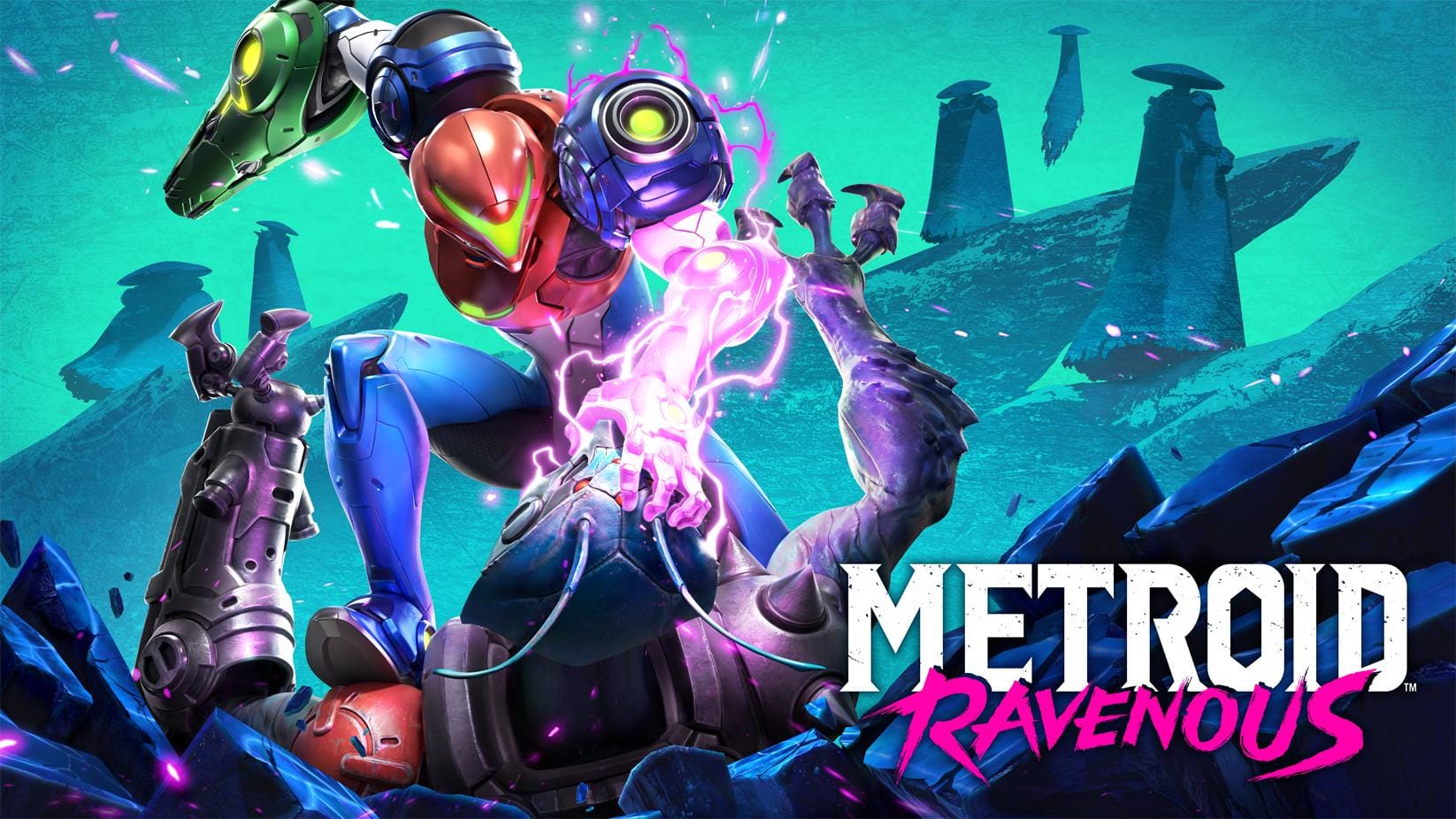 Samus Aran in Metroid Ravenous, absorbing energy from an alien
