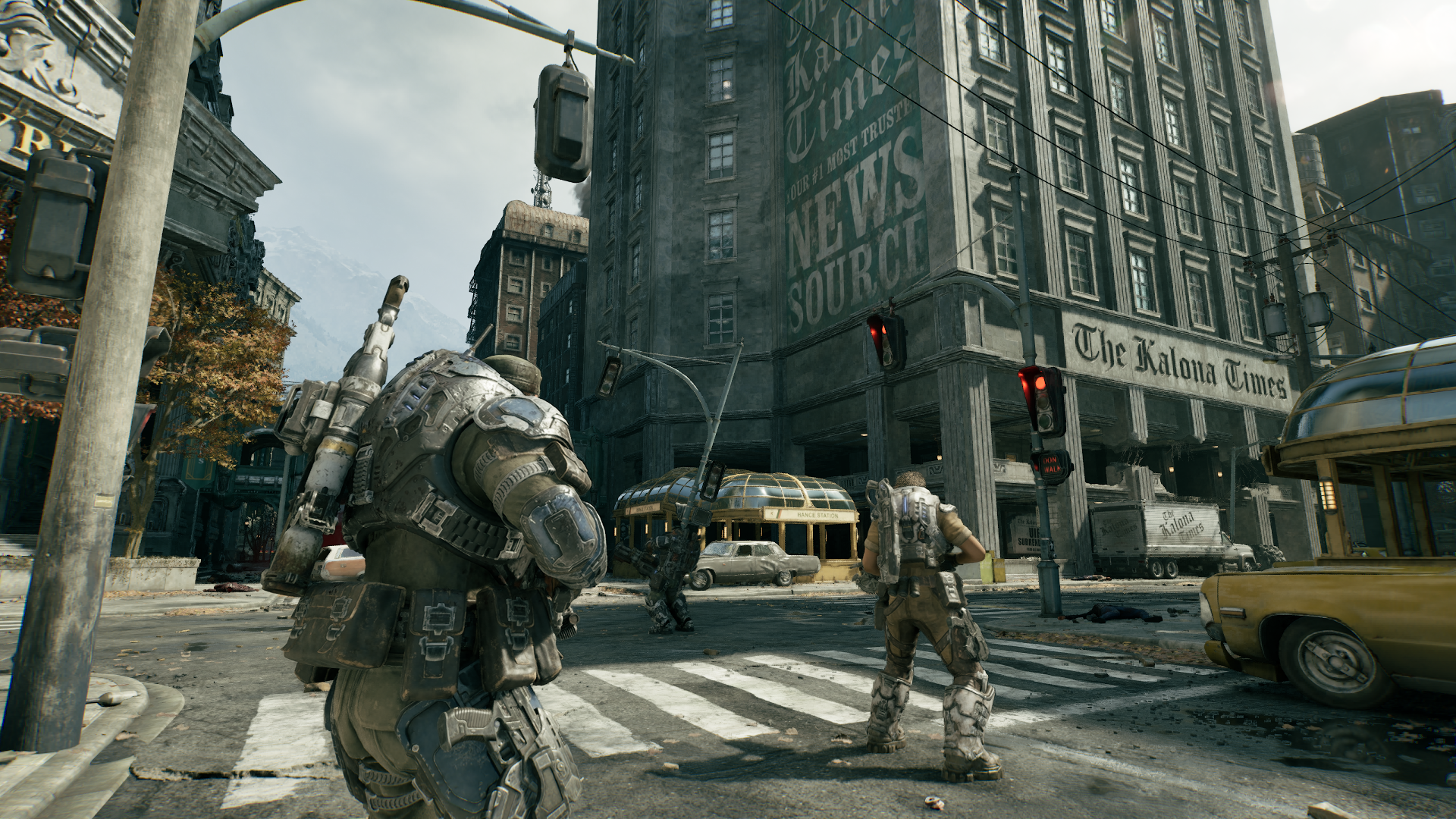 A building with the words "The Kalona Times" on the side in Gears of War: E-Day