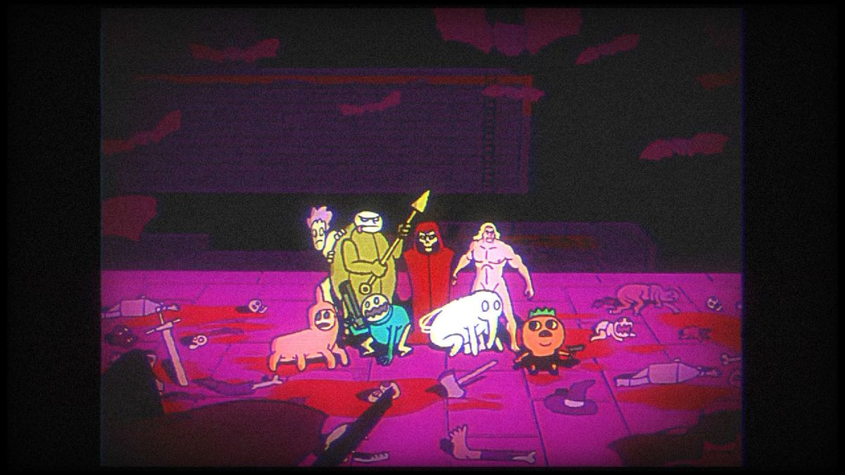 The characters of Blood Dungeon in the stylized opening cutscene