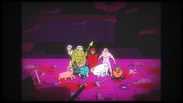 The characters of Blood Dungeon in the stylized opening cutscene