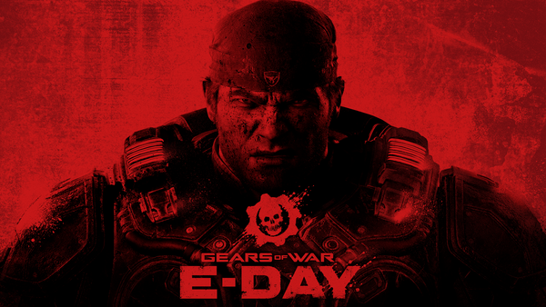 Art for Gears of War: E-Day, showing Marcus Fenix in red and black colors