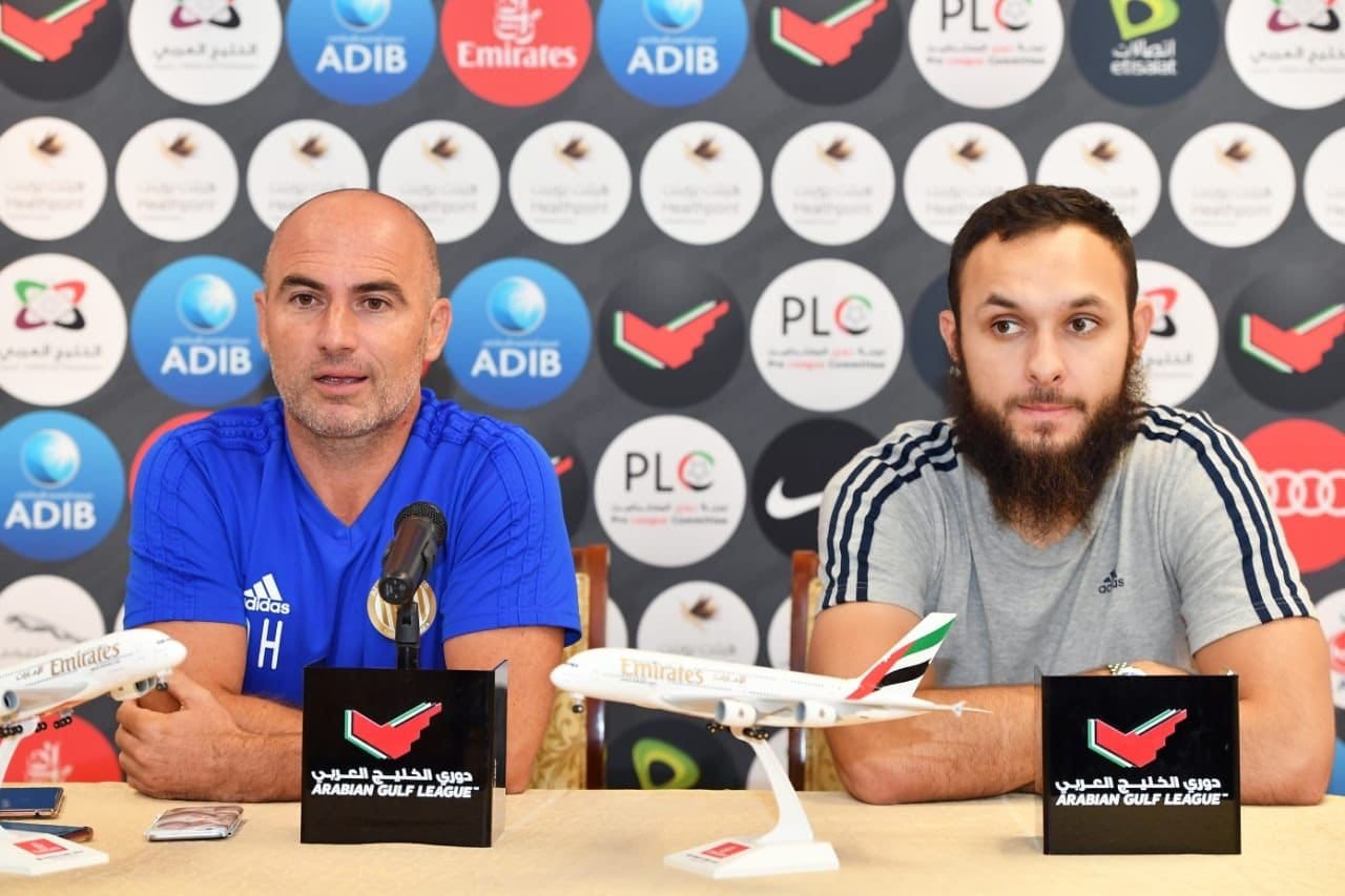 Damien Hertog at a press conference during his tenure in the UAE Arabian Gulf League
