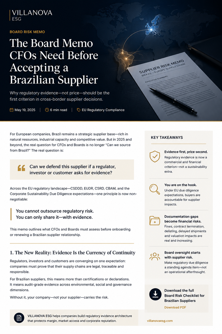The Board Memo CFOs Need Before Accepting a Brazilian Supplier