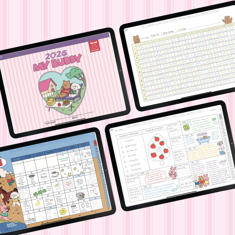 แพลนเนอร์น่ารักสำหรับ iPad บน Goodnotes สีชมพูพาสเทล