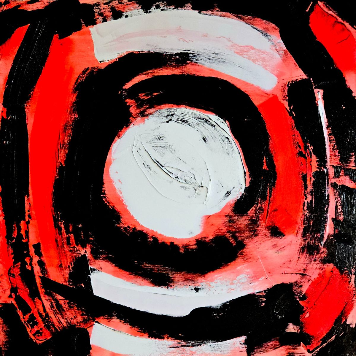 A White Orb over a Black/White/Fluorescent Red Background