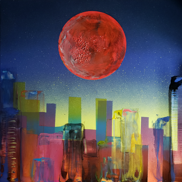 Red Moon over Gradient City