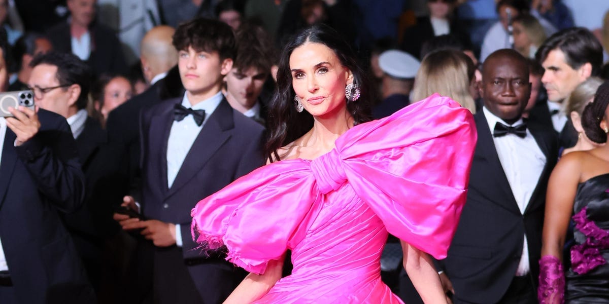 For Her Latest Cannes Look, Demi Moore Chose a Bubblegum Pink Ball Gown in a State of Decay