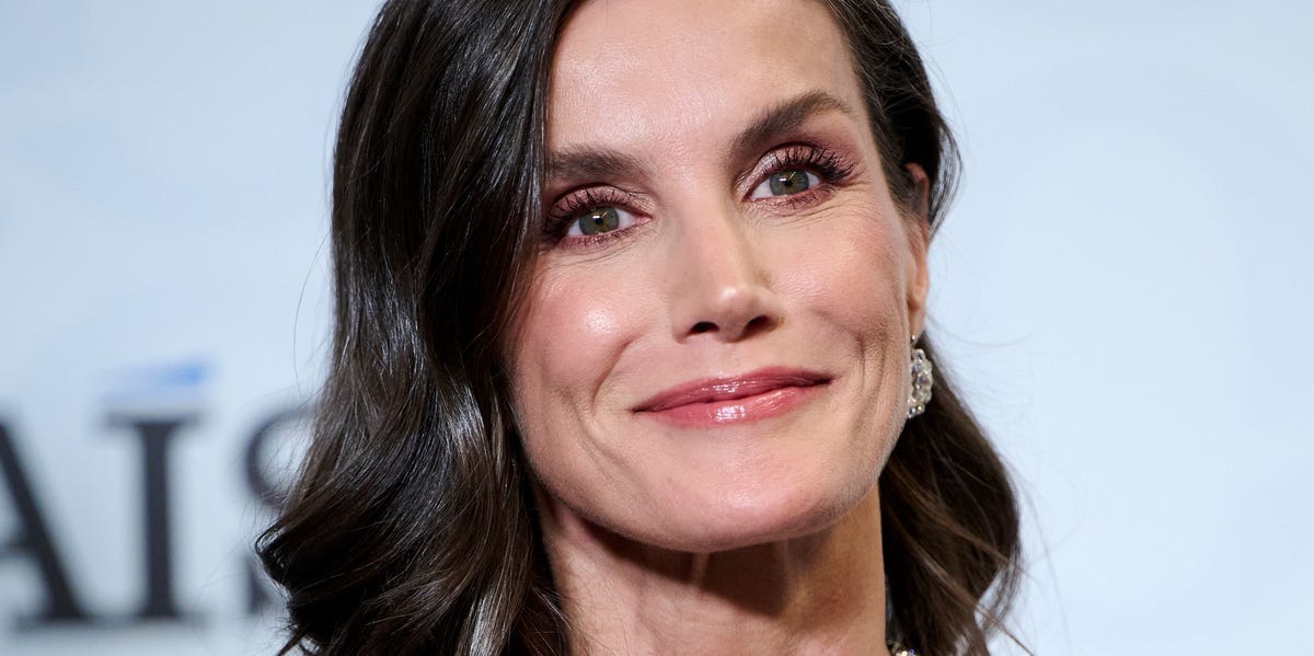Queen Letizia of Spain Sparkles in a Chunky Diamond Collet Necklace and Off-the-Shoulder Dress