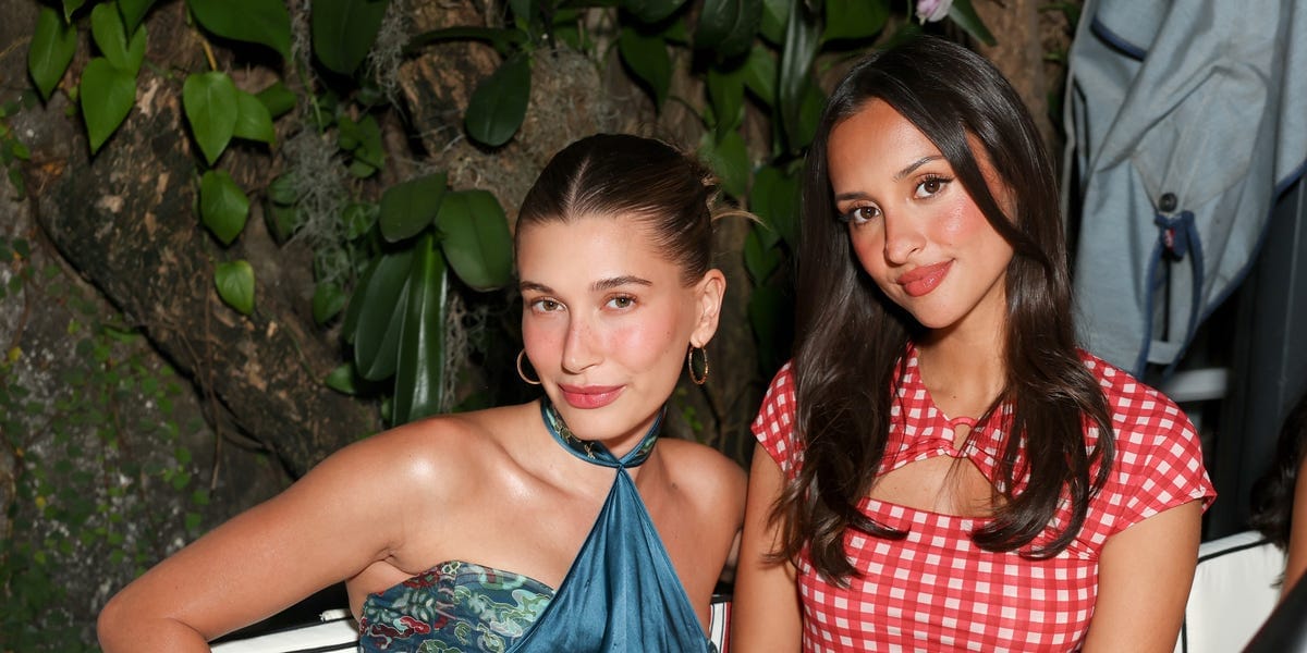 Hailey Bieber Brings Tom Ford’s Saint Laurent to Miami With a Silk Halter Top From 2004