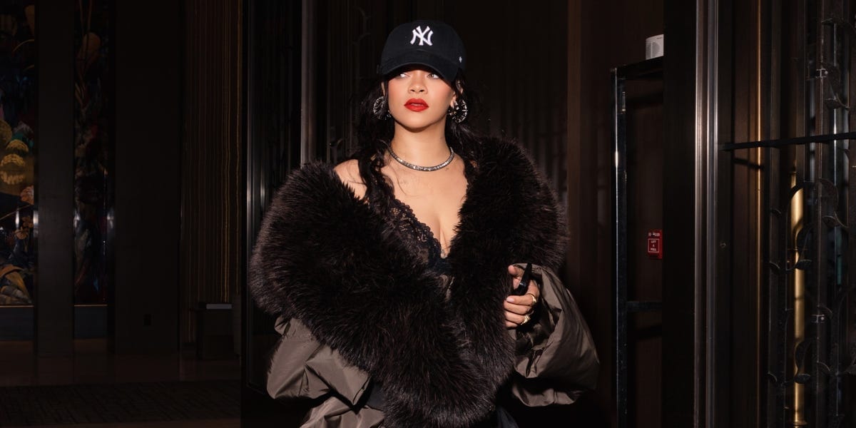 Rihanna Wore a Saint Laurent Fur Stole Over Her Lacy Bra for a Fabulous Pre-Met Gala Look