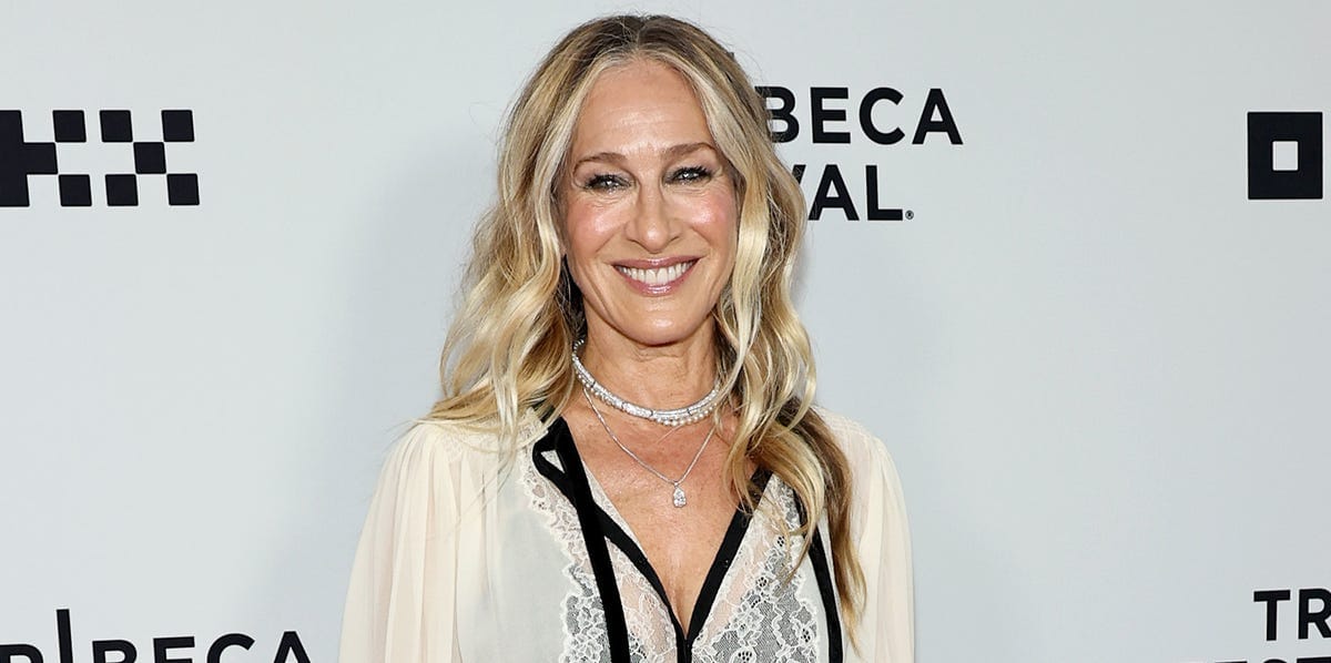 Sarah Jessica Parker Attends the Tribeca Film Festival in a Silky Black-and-White Set