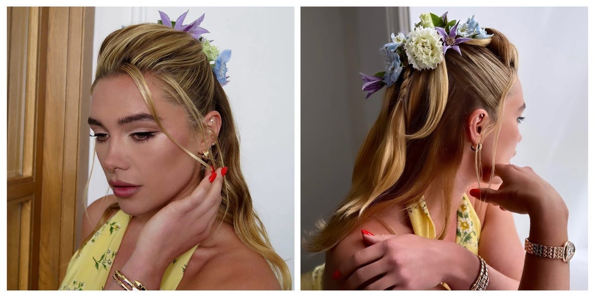 Florence Pugh’s Flower-Adorned Hairstyle Is a Masterclass in Summer Hair Accessorizing