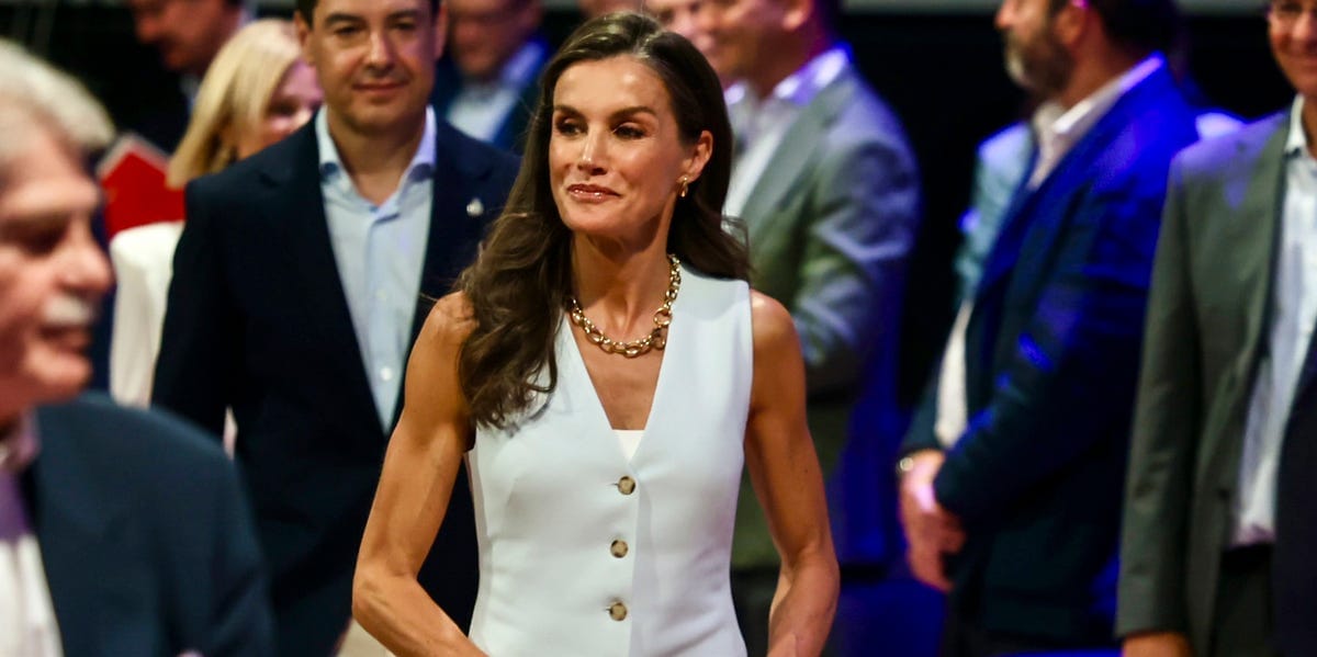 Queen Letizia Is a Vision in Baby Blue With This Sleeveless Summer Set