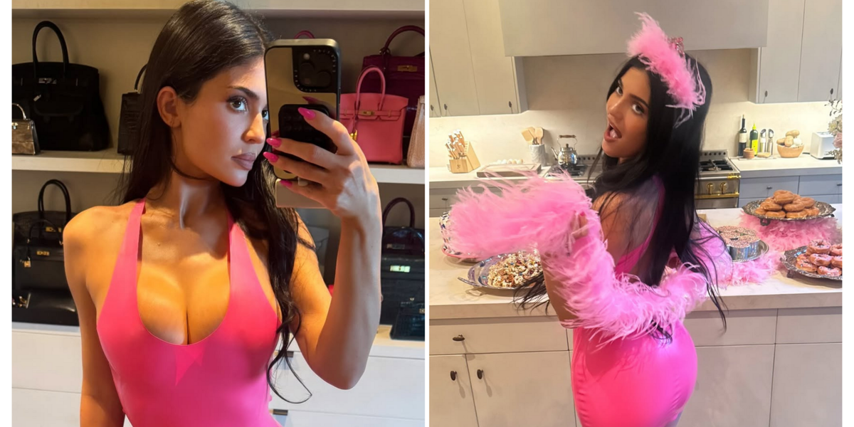 Kylie Jenner Wears Her Pink Minidress With Glamorous Gucci Feather Heels for Her 29th Birthday