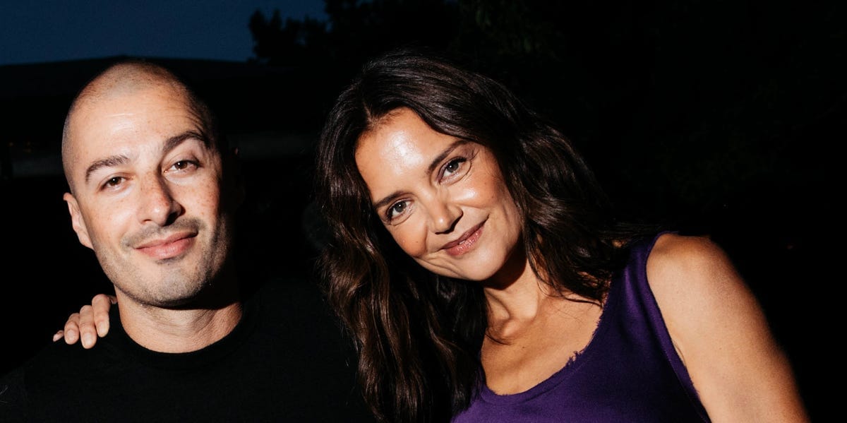 Katie Holmes Embraces the Grape-Tomato Trend With Her Slinky Purple Michael Kors Dress and Red Shoes