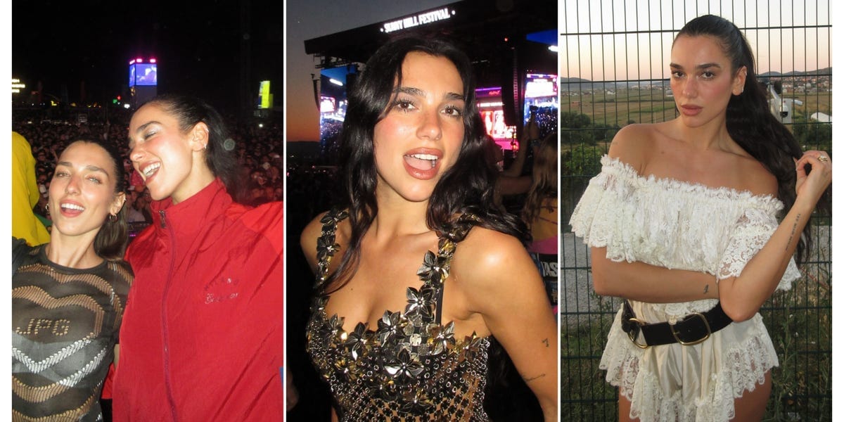 Dua Lipa Puts a Very Her Spin on Festival Style With a Chainmail Minidress and Little Lacy Playsuit