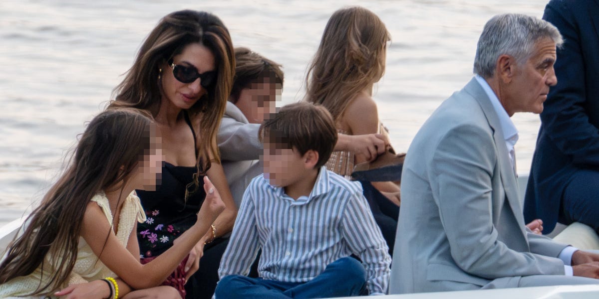 Amal Clooney Is So Chic in a Black Floral Slipdress for a Family Outing in Lake Como