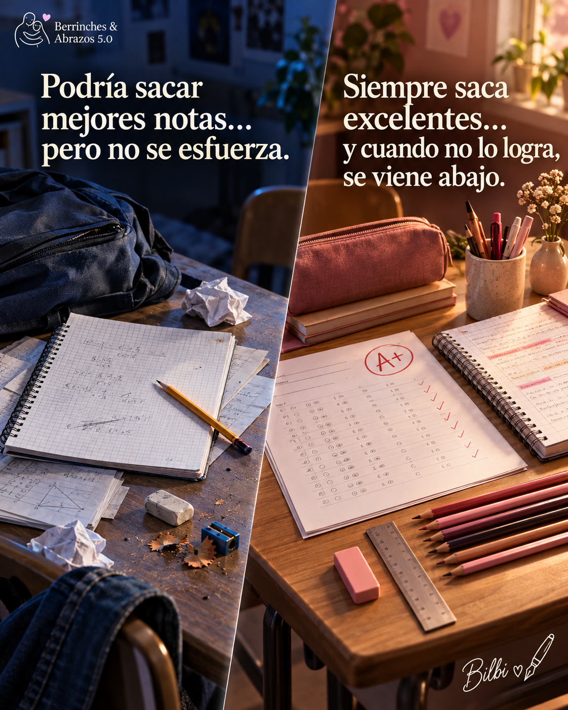 Podría sacar mejores notas… pero no se esfuerza." “Siempre saca excelentes… y cuando no lo logra, se viene abajo