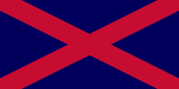 Echoing an unfinished Union Jack, the original flag of the Blueshirt movement is a red saltire cross on a blue background.