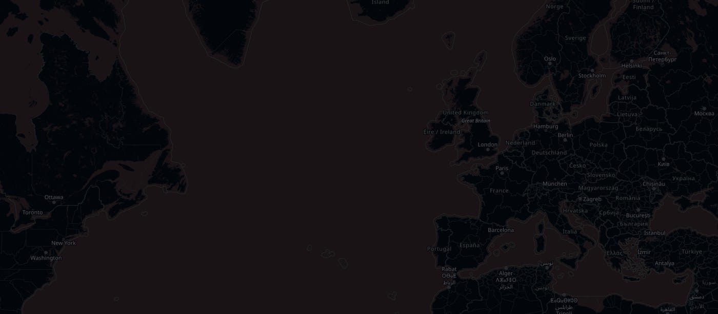 Dark OpenStreetMap basemap of Europe, North Atlantic and eastern North America