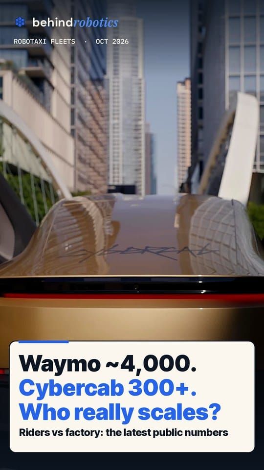behindrobotics Short cover: Waymo ~4,000 robotaxis vs Cybercab 300+