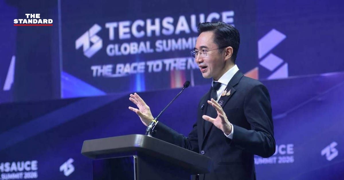 Thailand's MHESI minister Yodchanan Wongsawat speaks at Techsauce Global Summit 2026 during the OpenAI accelerator launch.