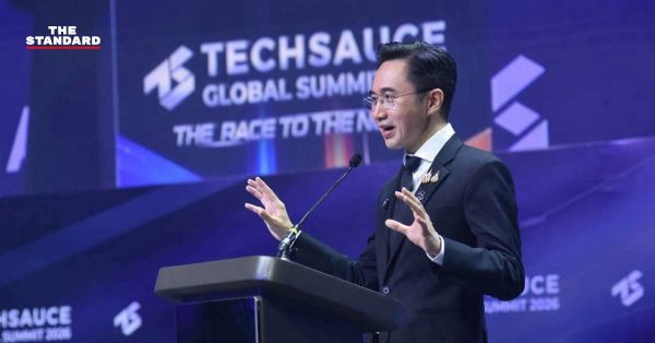 Thailand's MHESI minister Yodchanan Wongsawat speaks at Techsauce Global Summit 2026 during the OpenAI accelerator launch.
