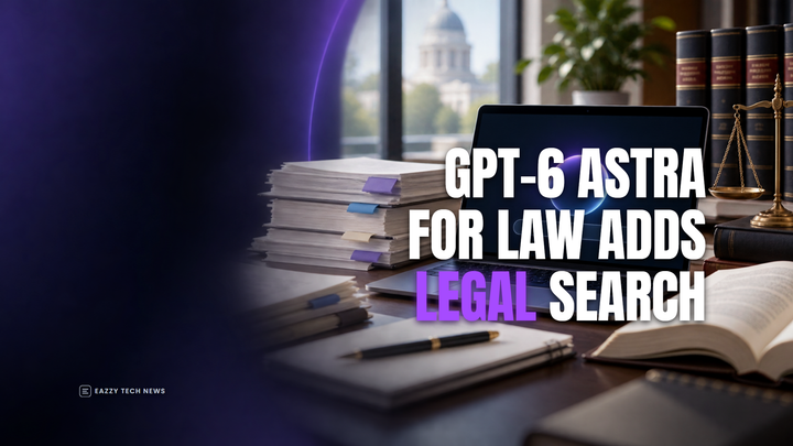 Editorial illustration of a legal research desk with source cards, citation markers and a bold Astra for Law headline.