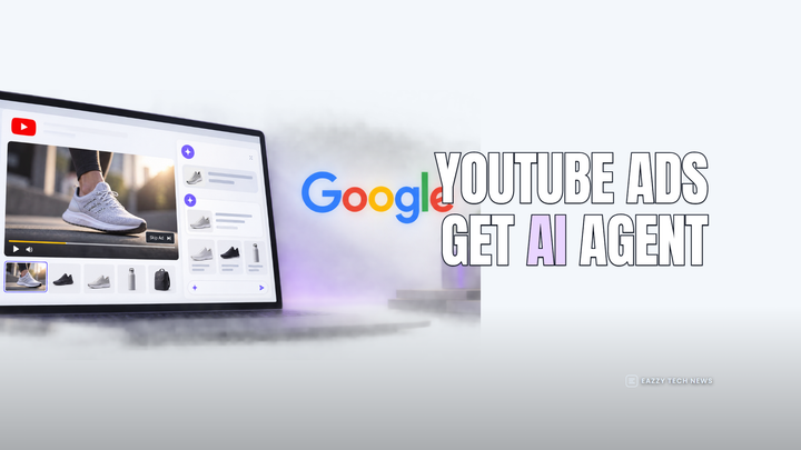 Editorial illustration of Google Demand Gen and YouTube Ads with a conversational AI agent panel and Google identity.
