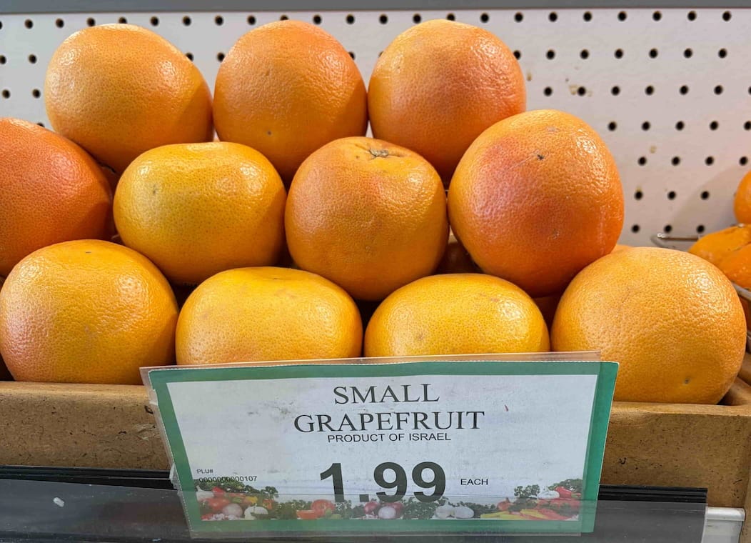 Grapefruit marked as "product of Israel"