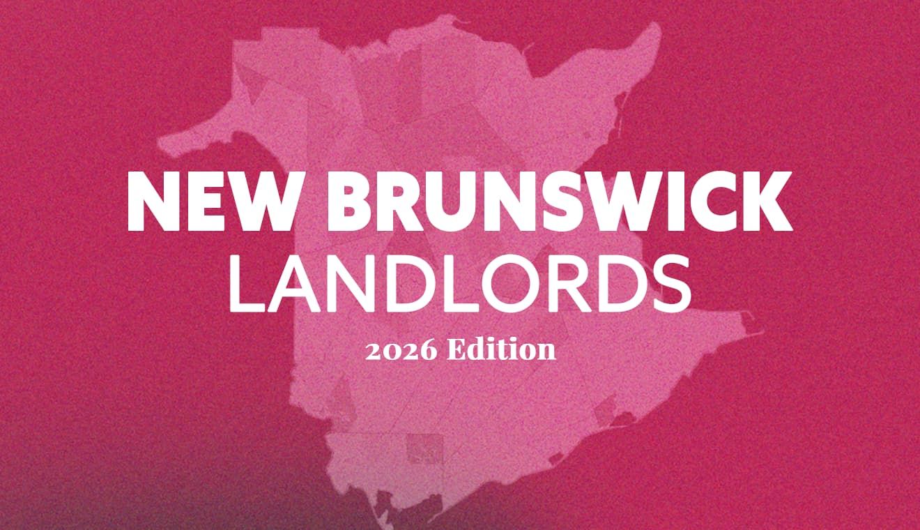 "New Brunswick Landlords 2026 Edition" on a map of the province