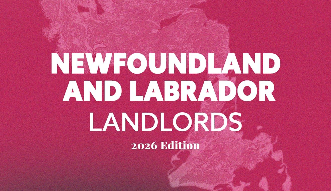 "Newfoundland and Labrador Landlords 2026 Edition" on a map of the province